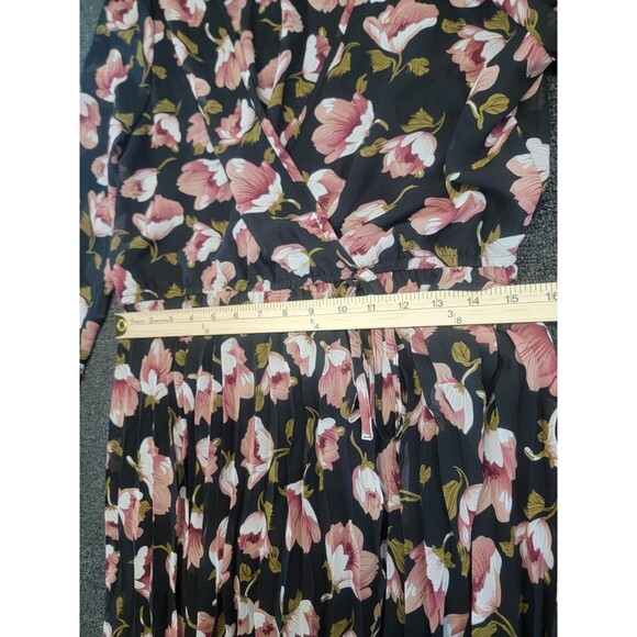 Indigo Rose Size PL Pink Floral Print Long Sleeve Lined Midi Dress Elastic Waist - Picture 10 of 15